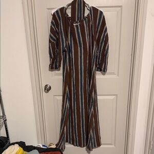 Mara Hoffman Brown, Blue and Cream Striped Maxi Dress